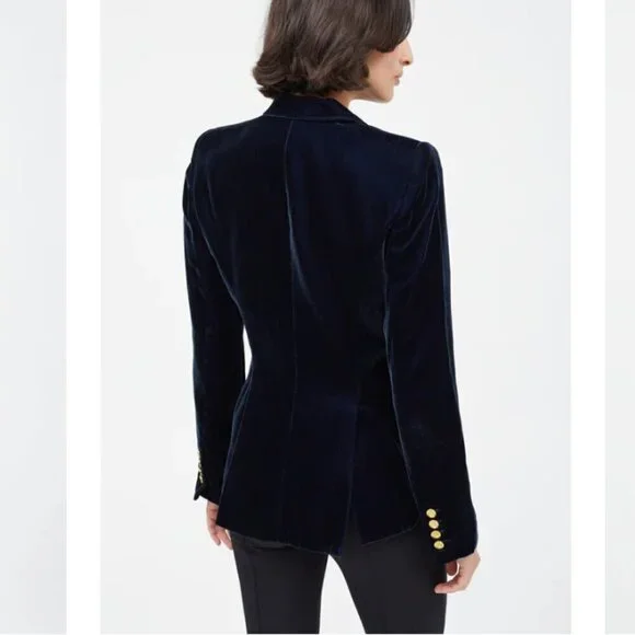 Smythe Velvet Peaked Lapel Blazer Navy Blue Size 2 - Picture 3 of 13